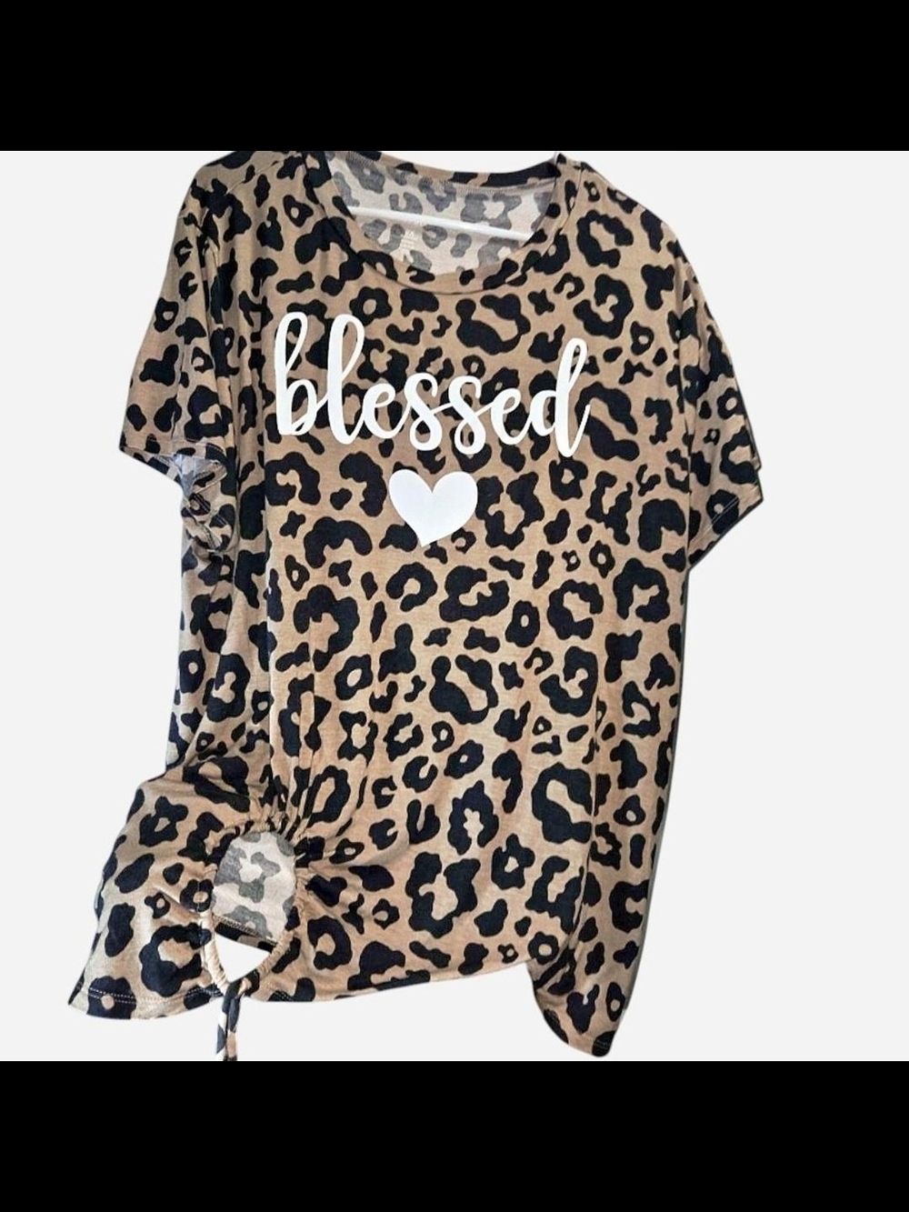 Blessed Leopard Print Short Sleeve Tee - Tan/Black